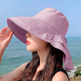 elvesmall Women's Summer Hat for The Sun Wide Brim UV Neck Protection Solar Beach Bucket Hats Foldable Ponytail Travel Panama Caps Female