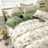 elvesmall Floral Printed Duvet Cover Set with Sheet Pillowcases No Filling Warm Cute Cartoon Bed Linen Full Queen Size Home Bedding Set