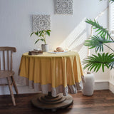 elvesmall Vintage Ruffled Tablecloth Stain Resistant Wrinkle Washable Tablecloth Table Buffet Party and Camping Decorative Tablecloth