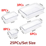 elvesmall 13/25PCs Desk Drawer Organizers Set Plastic Bathroom Storage Makeup Organizer Clear Transparent Storage Box Bins Kitchen Gadget