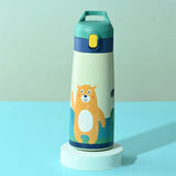 elvesmall  -  Kids Stainless Steel Straw Thermos Mug With Case Cartoon Leak-Proof Vacuum Flask Children Thermal Water Bottle Thermocup