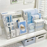 elvesmall Large Capacity Desk Pen Holder Pen Stand Transparent Stationery Organizer 5-Grid Acrylic Pencil Storage Box Cosmetic Organizer