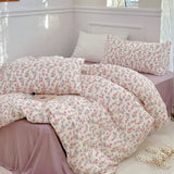 elvesmall New Floral Double Gauze 100% Cotton Bedding Set Breathable Fresh Queen Duvet Cover Set with Sheets Quilt Cover and Pillowcase