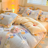 elvesmall Winter Cartoon Plush Warm Duvet Cover Set with Sheet Pillowcase 4pcs Bedding Set Home Textiles Luxury Queen Size Bed Linens Set