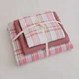 elvesmall  3/4Pcs Skin Friendly Microfiber Duvet Cover Set, Washed Cotton Craft, Double Queen King Plaid Bed Cover Bed Linen Bedding Set