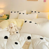 elvesmall INS Cream Solid Color Girls Bedding Set Soft Washed Cotton Quilt Cover Flat Sheet Pillowcase Girls Kids Bed Linens Decor Home