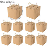 elvesmall 10Pcs Square Kraft Paper Candy Box With Rope Wedding Favor Lace Chocolate Box For Birthday Baby Shower Party Gift Pakcing Decor