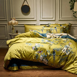 elvesmall 29Color 4/6Pcs Luxury Egyptian Cotton Bedding Set Queen King size Bright Flamingo Leaf Duvet Cover Bed sheet set Fitted sheet