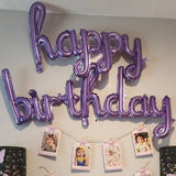 elvesmall 2pcs/set Happy Birthday Balloons Pink Purple Aluminium Foil Balloon Birthday Party Decoration Suppries Home DIY Accessories Prop