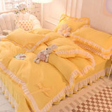 elvesmall Green Bedding Sets Kawaii Seersucker Bed Sheet Pillowcase Fashion Girl Princess Duvet Cover 4 Pieces Cute Home Decoration