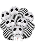 elvesmall 12 Pcs Halloween Foil Balloons Skull Black White Striped Balloons Skeletons Halloween Paty Masquerade Themed Party Decorations