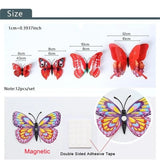 elvesmall  12pcs/set 3D Double-layer Butterfly Wall Stickers with Magnet PVC Butterflies Refrigerator Stickers Home Wedding Christmas Decor