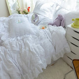 elvesmall Purple Princess Bedding Set Duvet Cover Pillowcase Linens Twin Queen King Bed Sheet Set Luxury Solid Color Woman Girl Kawaii Set