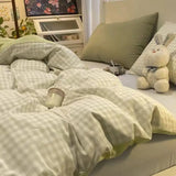 elvesmall Ins Duvet Cover Set Green Nordic Twin Queen Size Girls Boys Flat Sheet Pillowcase No Filler Fashion Home Hotel Bed Linens