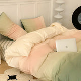 elvesmall Simple Plaid Style Duvet Cover with Pillowcases Flat Sheet Skin-friendly Quilt Cover Twin Bed Linens Adults Boys Bedding Sets