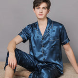 elvesmall  New Typle High Quality Spring Autumn Silk Pajamas Set Men Ice Silk Short Sleeve Large Size Home Wear Suit Male Feel Cool Summer