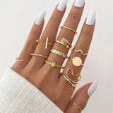 elvesmall Exaggerated Punk Rings Set Snake Heart Chain Butterfly Gold Color Metal Finger Ring for Women Fashion Jewelry Gift