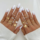 elvesmall Exaggerated Punk Rings Set Snake Heart Chain Butterfly Gold Color Metal Finger Ring for Women Fashion Jewelry Gift