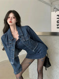 vsrczz  -  High Street Denim Suit Women Spring New Short Coat Jacket Suspenders Tube Top Dress Korean Two-piece Set Ladies