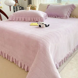 elvesmall  Winter Plush Luxury Bed Sheet Set Home Textiles Korean Simple Solid Colour Double Bedspread Pillowcase 3pcs Queen Bedding Set