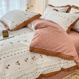 elvesmall Kawaii Princess Pure Cotton Bedding Set Full Size Lovely Ruffles Single Doubel Duvet Cover Set Girls Woman Cozy Bedding Sets