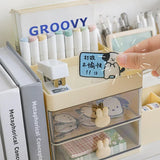 elvesmall Desktop Transparent Cosmetics Storage Box Desktop Organizer with Drawers Pen Holder Stationary Storage Rack for Office Desks
