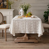 elvesmall Luxury Lace Tablecloth Party Table Cloth American White Embroider Table Decoration for Living Room Bedroom Table Cover