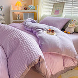 elvesmall Seersucker Bedding Sets Solid Color Washed Cotton Microfiber Duvet Cover Flat Sheet Pillowcases Soft Bed Linen For Girls