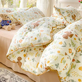 elvesmall Pastoral Girls Flower Bedding Sets, Washed Cotton Bed Linens, Soft Quilt Cover Sheet Set, Simple Bedspread, Home Textiles