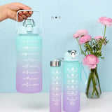 elvesmall  -  3pcs Set Gym Bottles with Time Graduated Space Water Cup High Capacity Portable Plastic Cups Outdoor Travel Water Bottle Set