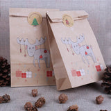 elvesmall 12/24pcs Christmas Kraft Paper Gift Bags Party Favor Packing Pack Fox Elk Print Cookies Pouch with Xmas Sticker Navidad New Year
