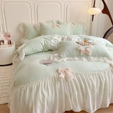 elvesmall French Princess Style Bedding Sets Ruffle Lace Bow Quilt Cover Romantic Bedclothes Decor Woman Girls Bedroom