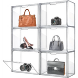 elvesmall 6 Pack Large Acrylic Display Case with Magnetic Door Clear Purse Handbag Storage Box Plastic Storage Organizer