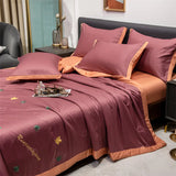 elvesmall  4pcs Satin Sheets Set Luxury Silky Satin Bedding Set with Deep Pocket, 1 Duvet cover+ 1 Flat Sheet + 2 Pillowcases