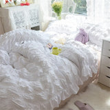 elvesmall  Princess Seersucker Kawaii Bedding Set Lovely Ruffles Girl Duvet Cover Set Solid Color Soft Comfortable Bed Sets
