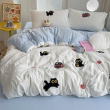 elvesmall Bedding Set 2024 New Four Seasons Super Soft Washed Cotton Towel Embroidery Duvet Cover Four Piece Set - Lucky Cat Series