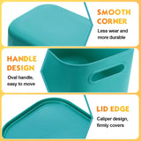 elvesmall 8 Pieces Colorful Storage Bins with Lid and Handle, Plastic Stackable Baskets Desktop Cube Box Storage Bins