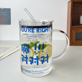 elvesmall  -  1000ml Glass Cups With Lid  And Straw Drinkware Cute Coffee Mugs Big Glasses For Drinks Water Tea  Korean Milk Juice Beer Cup