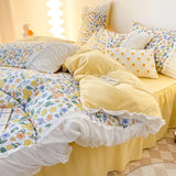 elvesmall  INS Princess Style Flower Bedding Set Duvet Cover With Ruffle Lace Bed Sheet Pillowcases Kawaii Girl Woman Bedroom Home Textiles