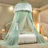 elvesmall Hung Dome Mosquito Net for Baby Children Princess Style Round Top Double Layer Yarn Suspended Ceiling
