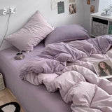elvesmall Nordic Princess Pink Bedding Set Girls Adults Twin Full Queen Size Bed Flat Sheet Duvet Cover Pillowcases Solid Color Bed Linen