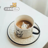 elvesmall  -  Cute Kitten Ceramic Cat Claw Cup Afternoon Tea Coffee Cups with Plates Dishes Ceramic Mug for Couples and Children Drinking Milk