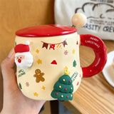 elvesmall  - Cartoon Christmas Mug Household Cute Milk Ceramic Cup with Lid and Spoon Accompanying Gift Couple Coffee Cup