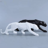 elvesmall Panther Statue Animal Figurine Abstract Geometric Style Resin Leopard Sculpture Home Office Desktop Decoration Crafts