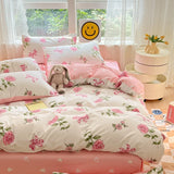 elvesmall Floral Botanical Duvet Cover Set Cotton Pink Bows Reversible Bedding for Girls Women Farmhouse Aesthetic Garden for All Seasons