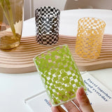 elvesmall  -  Nordic Fashion Matrix Plaid Glass Handmade Heat Resistant Glass Teacups Cups Coffee Mugs Drinkware Couple Gift