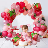 elvesmall  102pcs Strawberry Party Decoration Balloon Garland Kit for Girls 1st 2nd Birthday Party Supplies Strawberry Theme Decoration