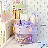 elvesmall Cute Rotating Pen Holder Desktop Drawer Stationery Box Case School Office Desk Kawaii Stationery Storage Box Organizer Stickers