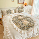 elvesmall Retro Bedding Set Luxury French Winter Milk Velvet Duvet Cover Bed Skirt and Pillowcases Princess King Size Bed Comforter Set