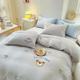 elvesmall Cute Bear Embroidery Bedding Set Lovely Cartoon Sheep Single Double Duvet Cover Set Soft Skin Friendly Quilt Cover Pillowcase
